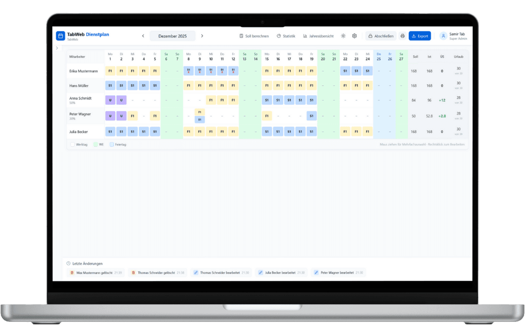 TabWeb Dienstplan auf dem Laptop