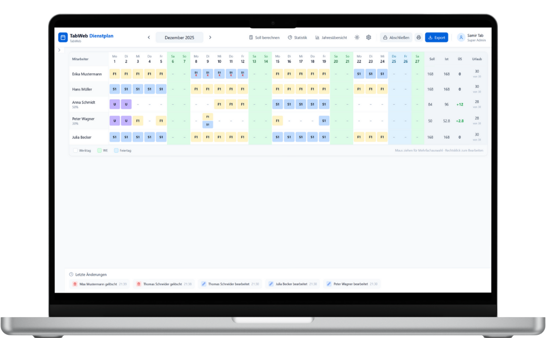 TabWeb Dienstplan auf dem Laptop