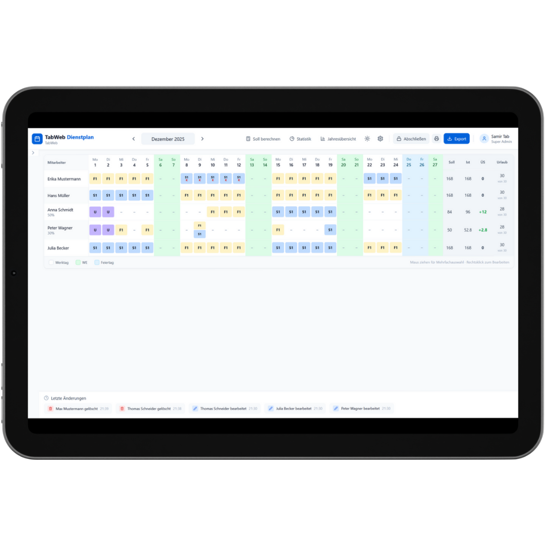 TabWeb Dienstplan auf dem Tablet